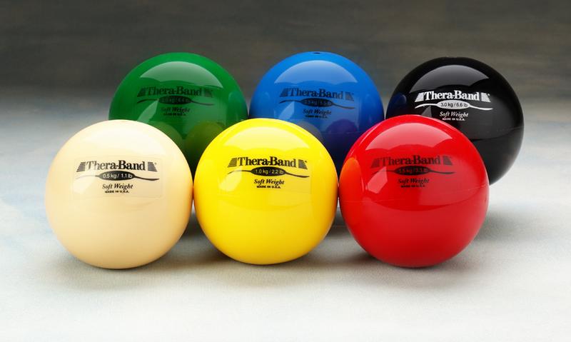 Set de 6 greutăţi tip minge Thera-Band®, (bej, galben, roşu, verde, albastru şi negru)